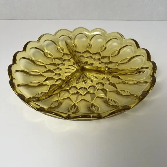 Vintage Fairfield Anchor Hocking 1 divided serving dish 8 3/4" relish  Amber - Picture 2 of 10
